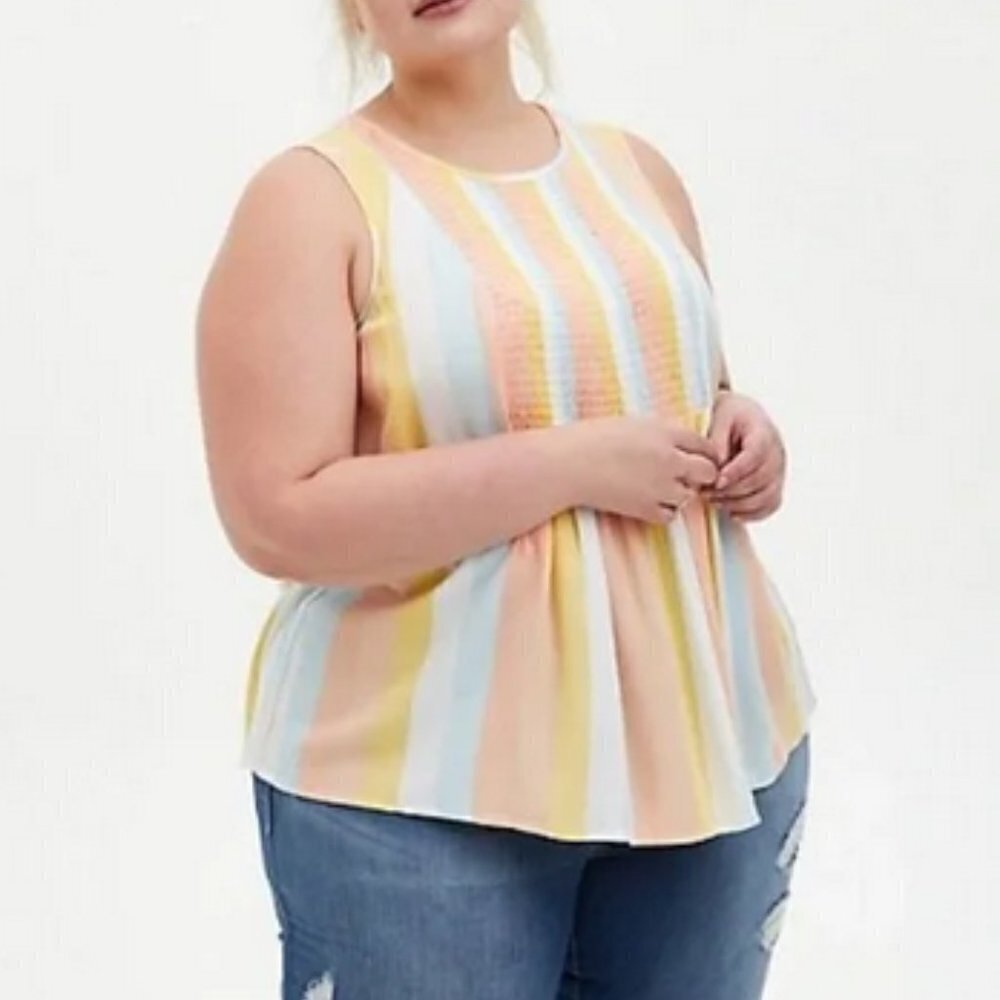 Torrid Multi Pastel Rainbow Striped Gauze Smocked Tank Top Lightweight Breezy 6X - Picture 2 of 13